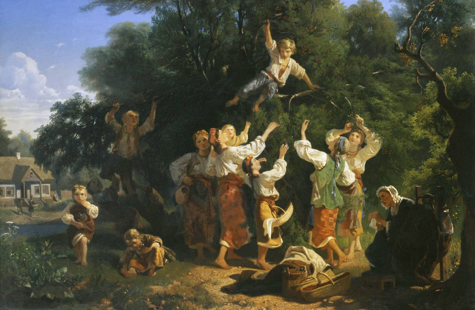 Иван Соколов "Сбор вишни в помещичьем саду на Украине",  1858