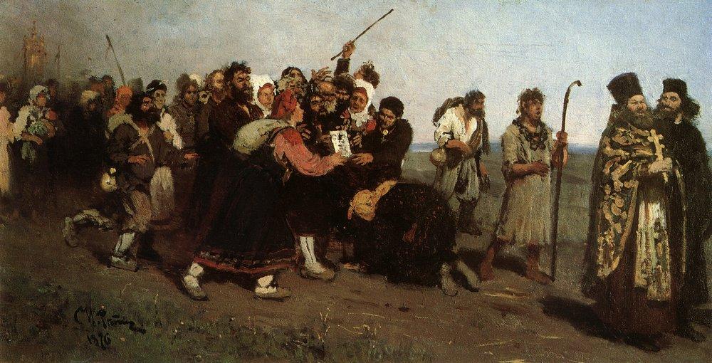 Репин Илья Ефимович, эскиз к картине "Крестный ход", 1877 г.