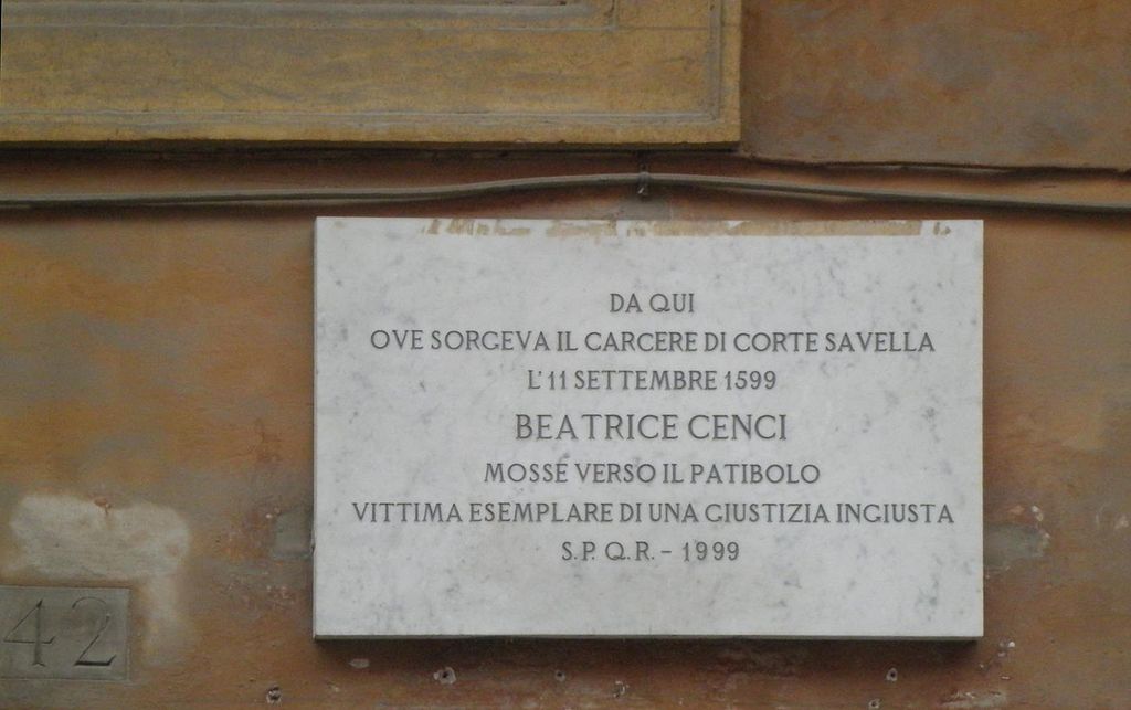 Memoria di Beatrice Cenci e della Corte Savella a Monserrato.