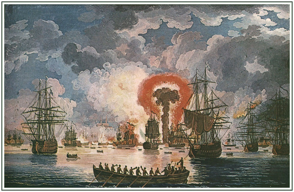 Картина Якоба Филиппа Гаккерта «Эпизод морского боя». На картине изображён взрыв турецкого корабля