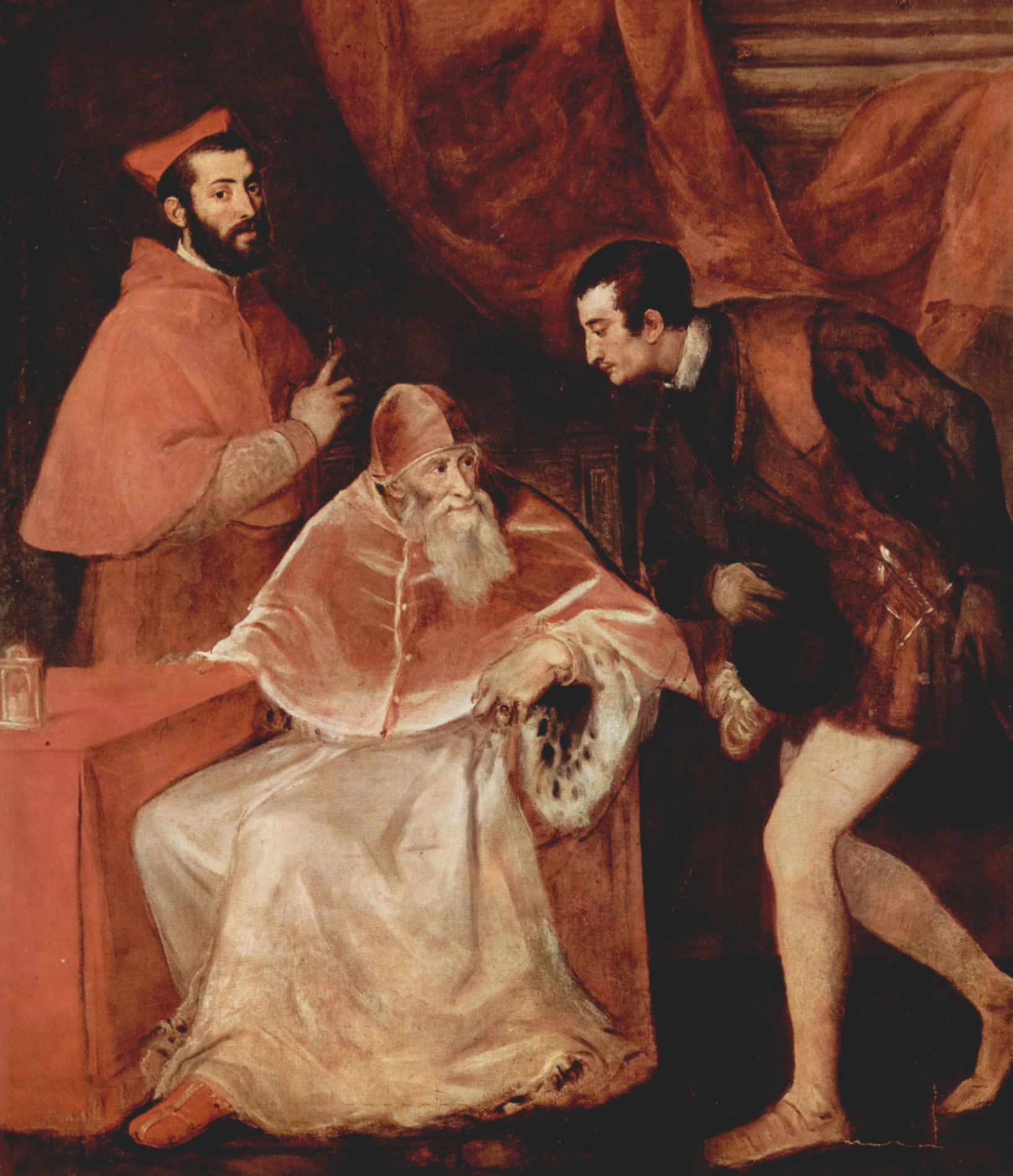 "Портрет Папы Павла III с Алессандро и Оттавио Фарнезе" (1545–1546) кисти Тициана.