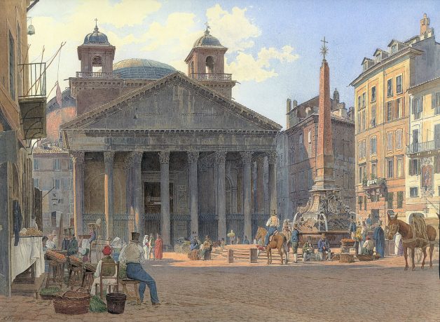 Jakob_Alt_-_Das_Pantheon_und_die_Piazza_della_Rotonda_in_Rom_-_1836